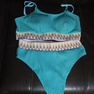 Teal Ribbed Two-Piece Swimsuit
